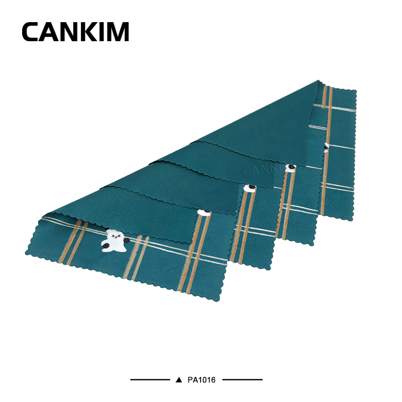 Green Checkered Pattern Polishing Cloth Custom Logo Jewelry Polishing Cloth Microfibre Glass Cleaning Cloth