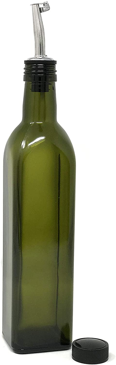 500ml Dark Green Square Olive Oil Bottle Dispenser with Stainless Steel Flip
