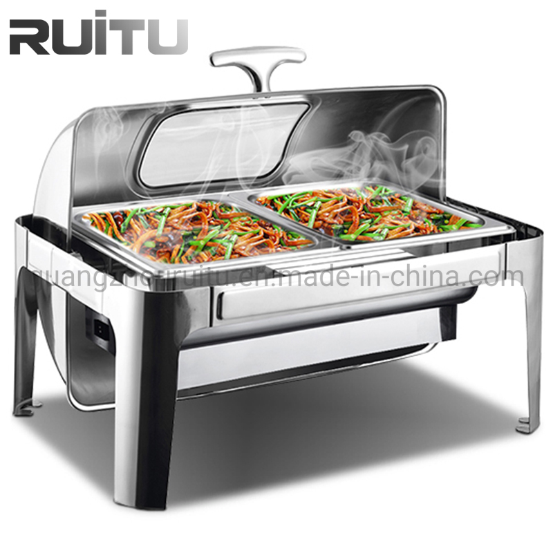 Buffet Restaurant Supplies Kitchen Equipment Dubai Stainless Steel Roll Top Induction Automatic Electric Heating Stove Food Warmers Chafing Dish
