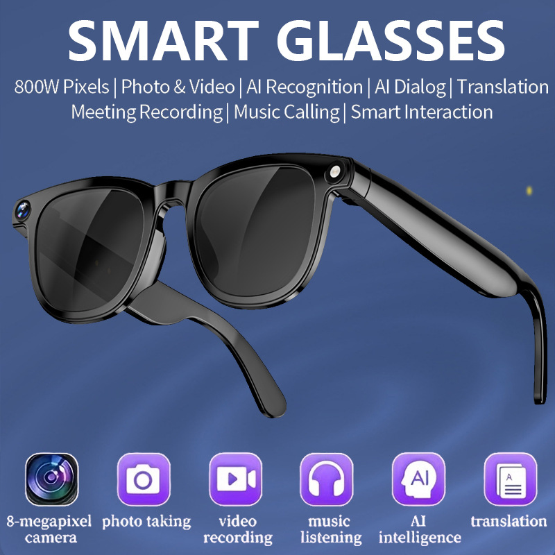 Cy01 Ai Translation Smart Glasses - Video Recording, Bluetooth Music, 2GB, Black