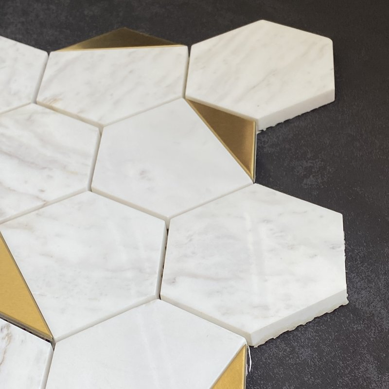 Custom Backsplash Kitchen 30X30 Gold and Carrara White Stone Brass Marble Mosaic Wall Tile