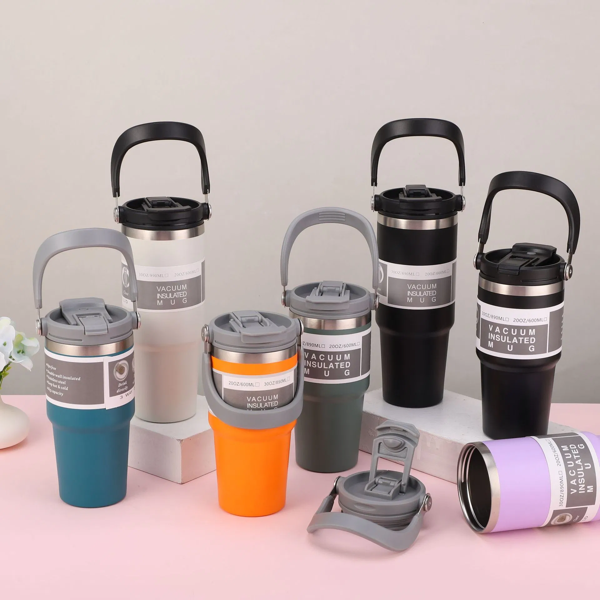 Personalized Vacuum Insulated 20oz 30oz Drinking Travel Coffee Mug with Flip Straw Lid