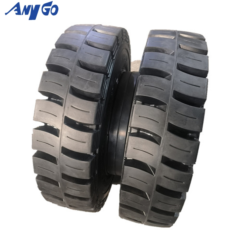 Anygo 10.00-20 XZ06 Solid Tire with Rim for Terex MHL340 Material Handler and Heavy-Duty Forklifts