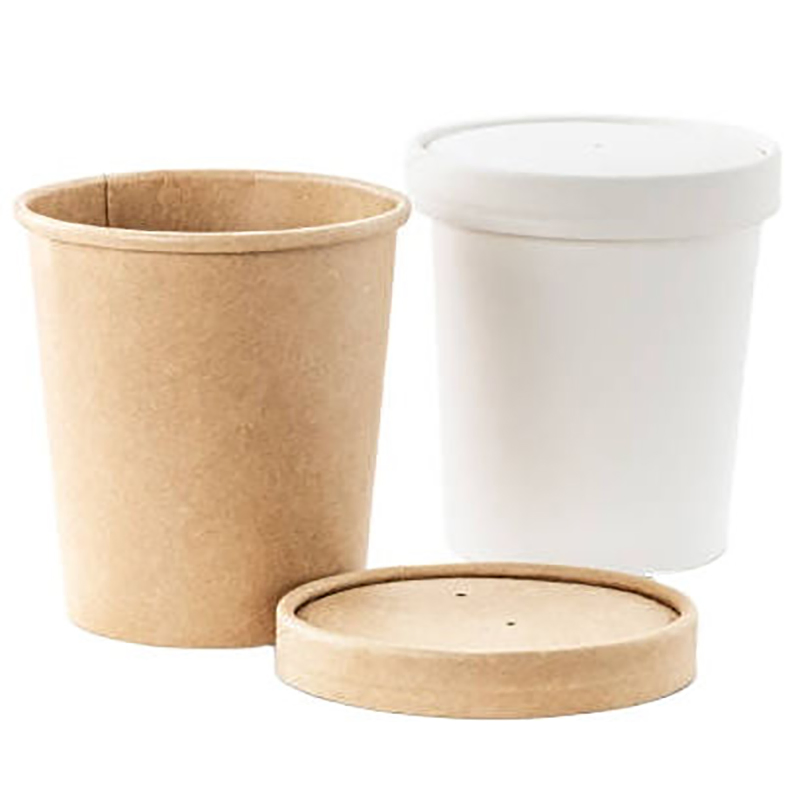 Disposable Food Container Brown Kraft Paper Soup Bowl with Paper Lid