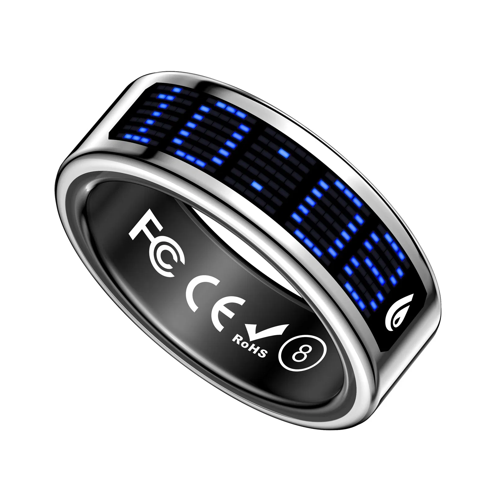 Smart Fitness Ring - Digital Display for Sleep Tracking, SpO2 & Heart Rate Monitor, Prayer Counter, Size 8 Silver with Charging Case