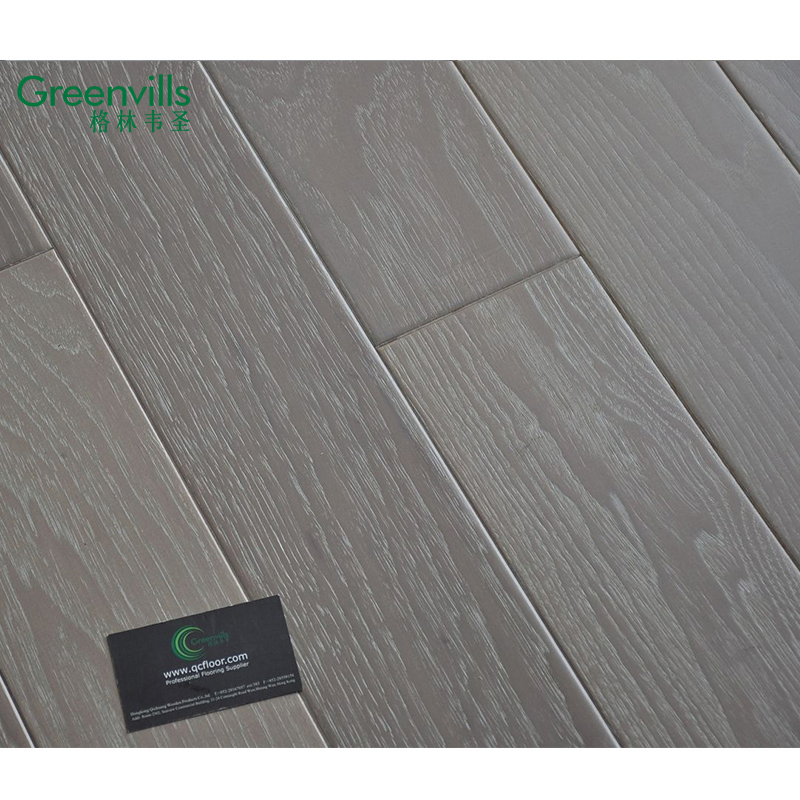 Grey Handscraped Surface American Hickory Wood Flooring Nailed Down Floorboards