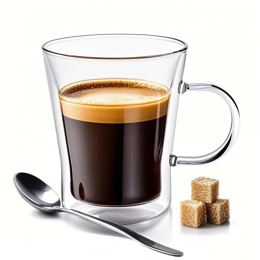 Reusable Crystal Double Wall Insulated Clear Glass Coffee Tea Mug Handle Espresso Mugs Latte Mug for Coffee Lemonade Water Drinking with Handle