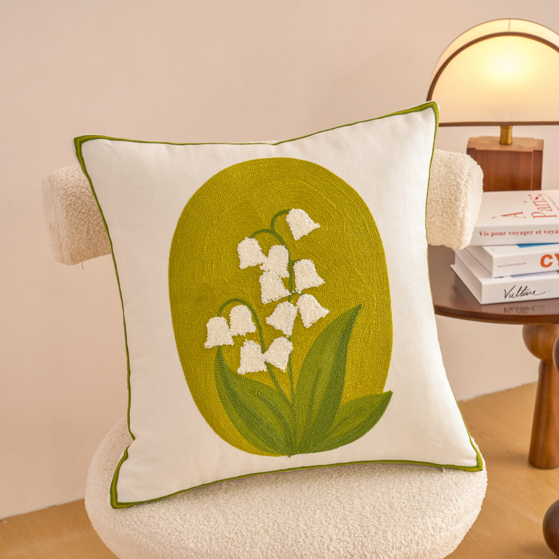 Outdoor Boho Farmhouse Embroidery Flowers Jacquard Cushion Cover for Summer Spring Garden