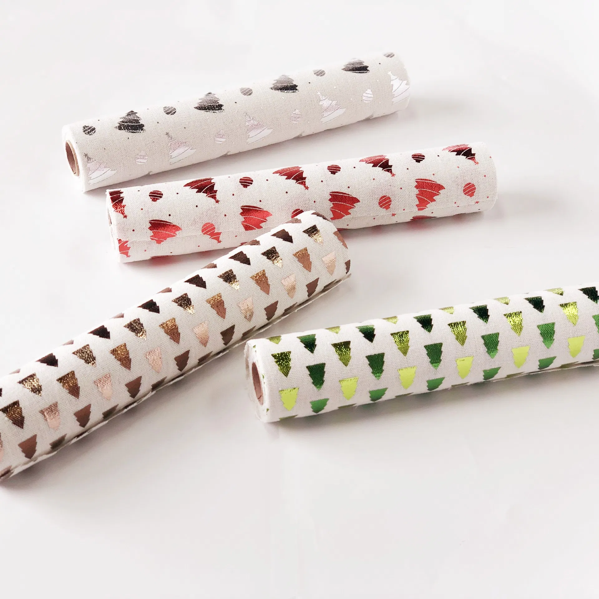 Polyester and Cotton Fabrics Metallic Shinning Printed Christmas Tree Home Party Decoration Linen Textile Rolls for Table Cloth Table Runner