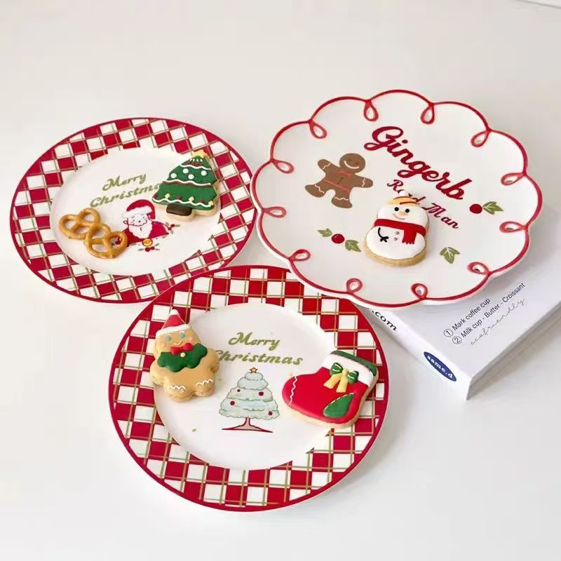 Christmas Red Dinner Set Pad Print Porcelain Plates