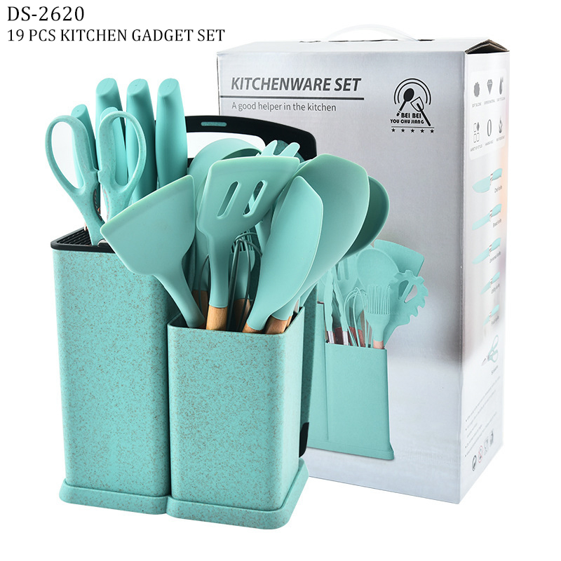 Ds-2620 Good Quality 19PCS Silicone Cooking Utensils Set Kitchenware Non Stick with PP Handle Kitchen Gadget Set Wholesale