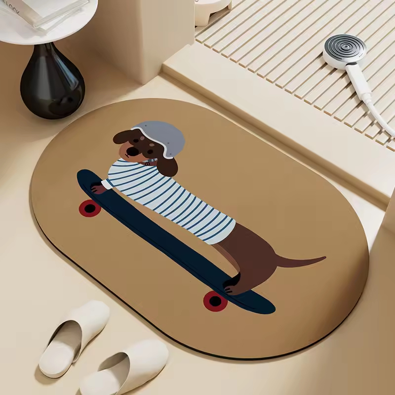 Wholesale Cartoon Dachshund Quick Dry Drop Anti Stain Bathroom Mat for Home Use