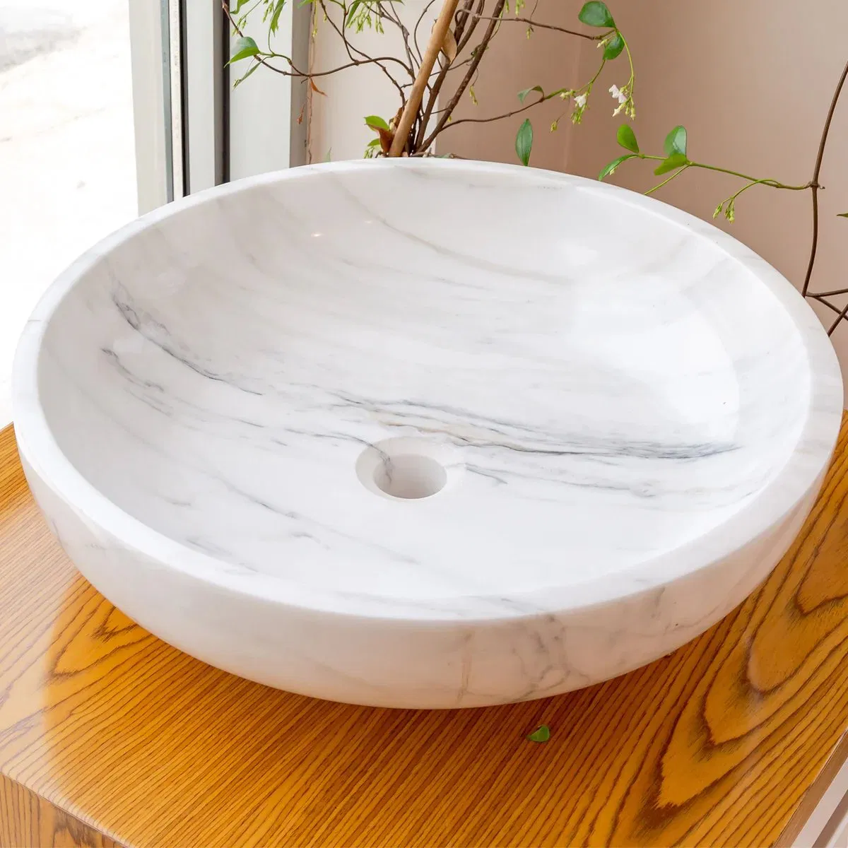 Natural Stone Calacatta Carrara White Marble Basin Vessel Sink Bowl Polished