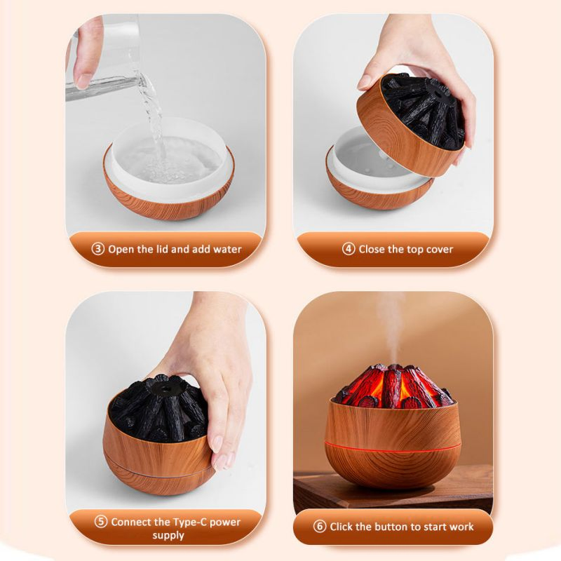 Carbon Fire Humidifier Mini Mute Fog Flame Humidifier USB Smart Bonfire Humidifier for Living Room