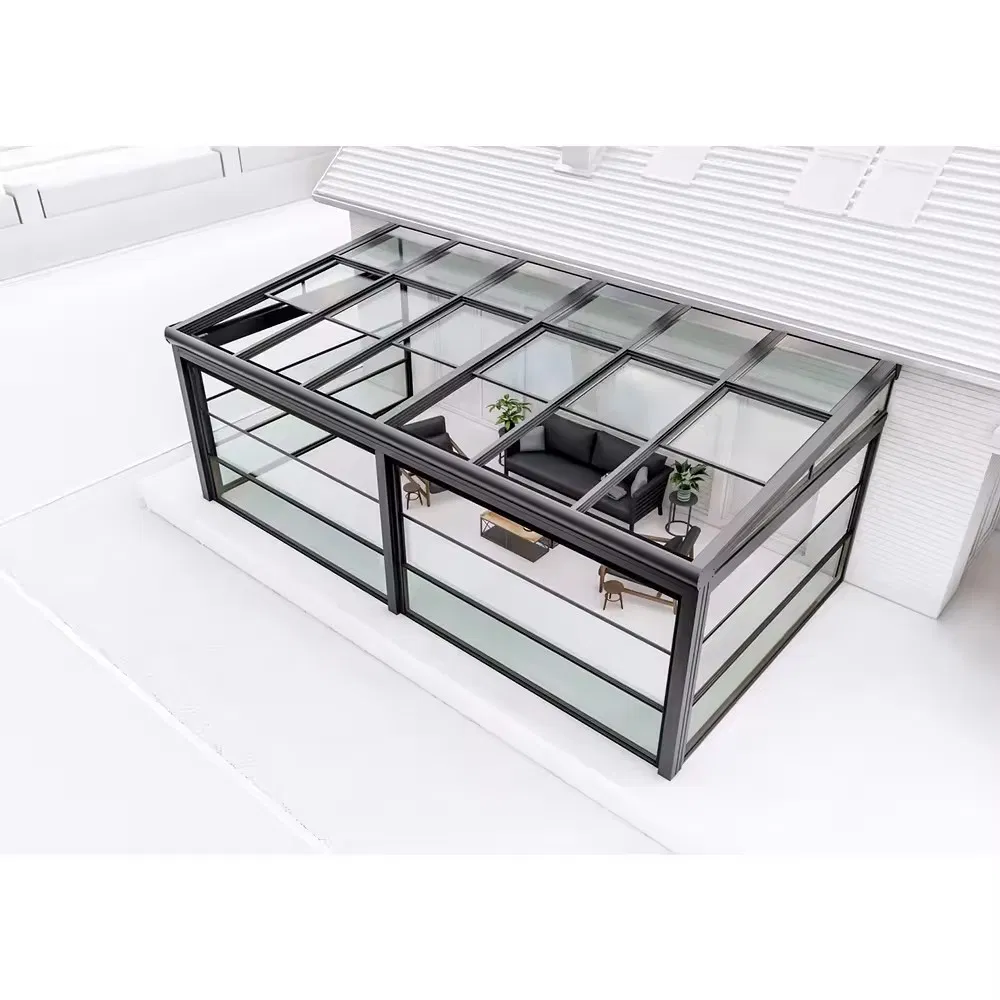 Prefabricated Glass Sunrooms 4 Season Windproof Aluminium Alloy Tempered Glass Conservatory Outdoor Glass House Sun Room