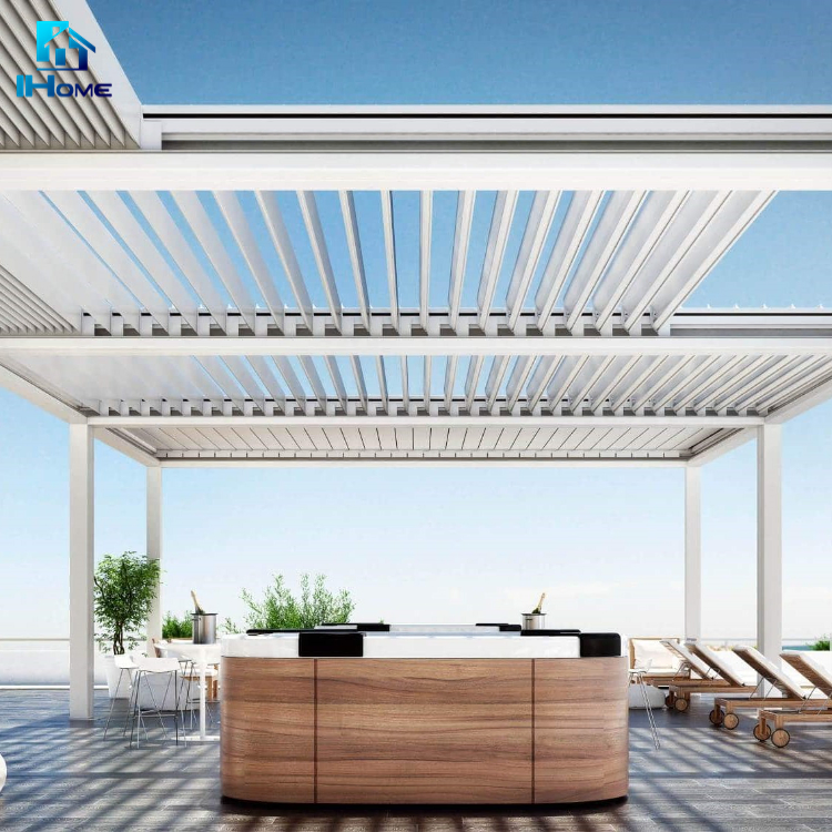Manufacture Retractable Motorized Aluminum Louvered Roof Outdoor Gazebo Waterproof Aluminium Pergola