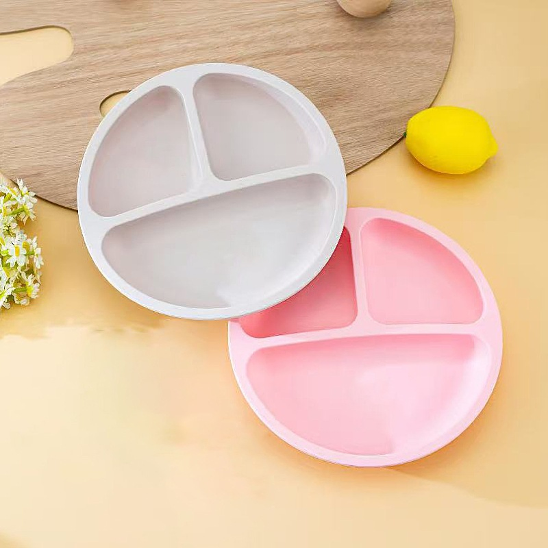 Hot Sale Food Grade Silicone Round Suction Cup Anti-Fall Anti-Drop High Safety Baby Food Compartment Plate