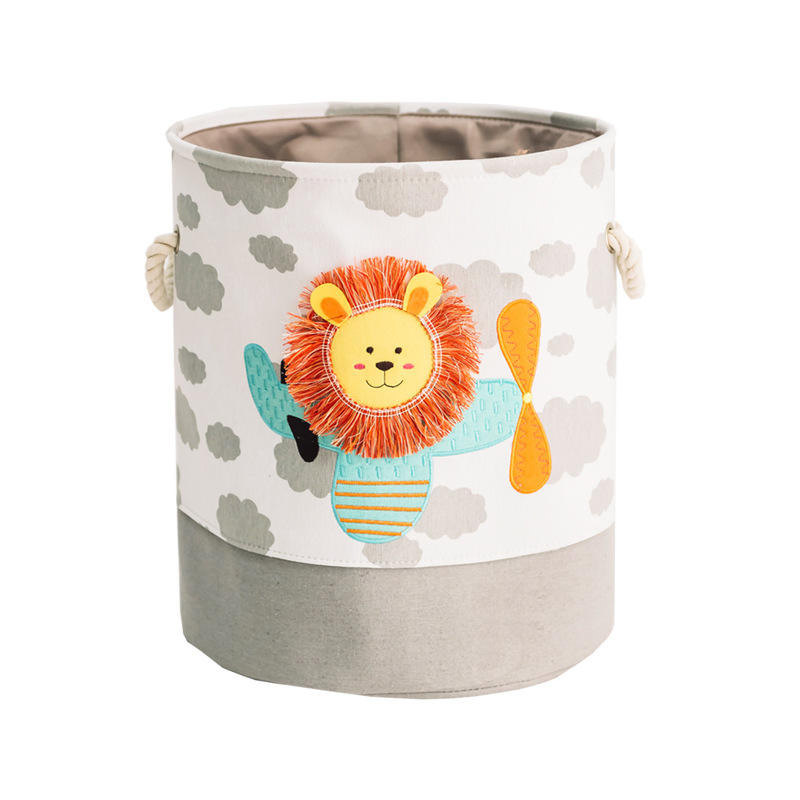 Canvas Cute Animal Pattern Round Toy Storage and Laundry Basket