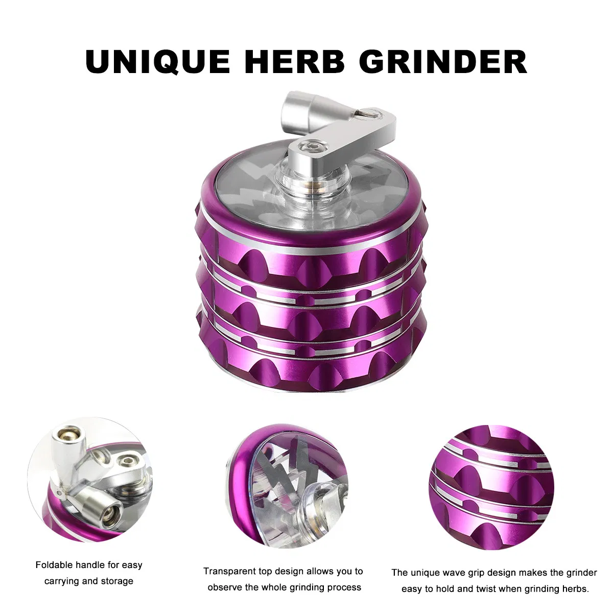 4 Layers 63mm Custom Logo High Quality Aluminum Herb Grinder with Handle