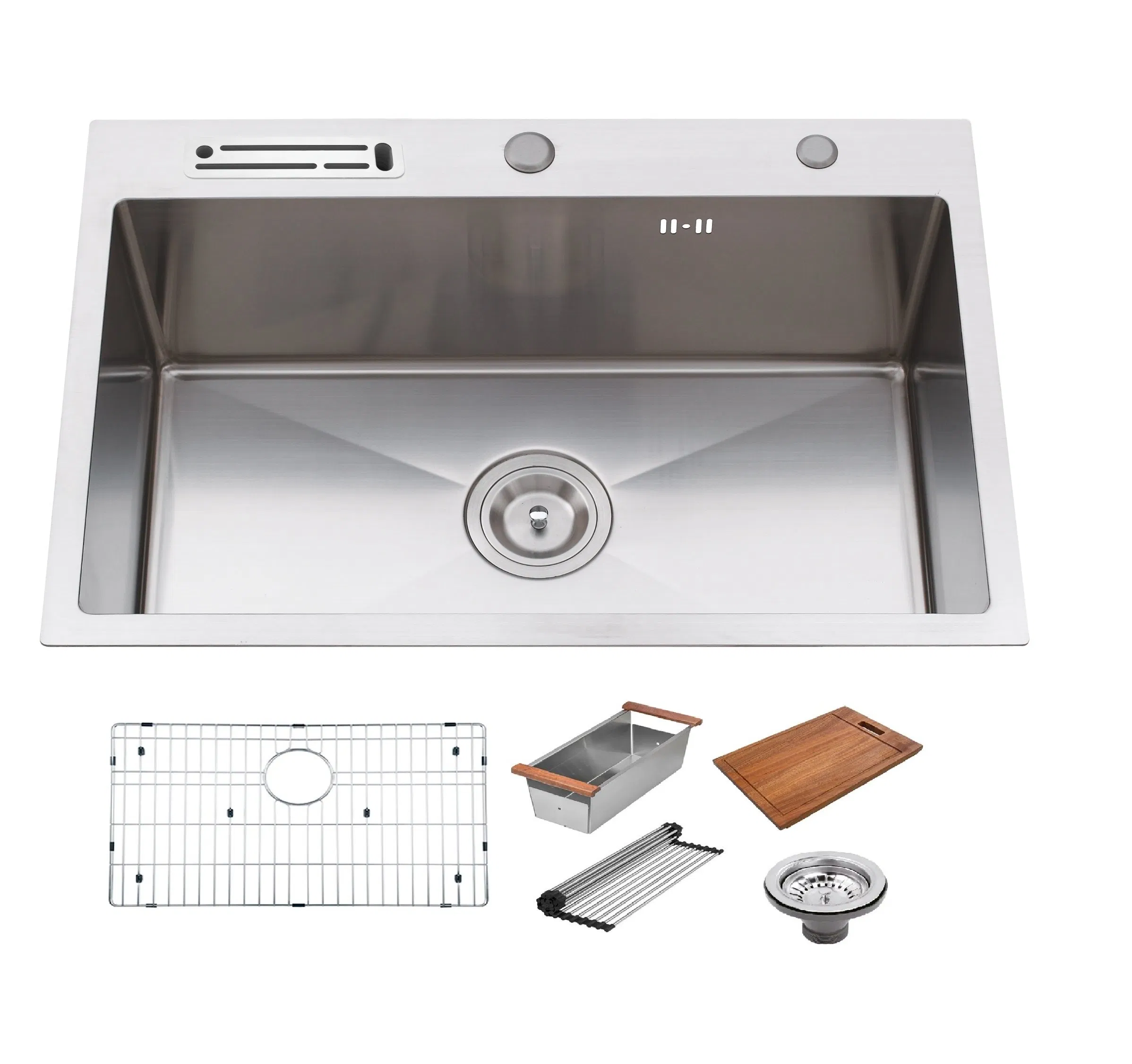 7546 Nano Black Countertop Single Trough Step 304 Stainless Steel Kitchen Household Sink with Accessories