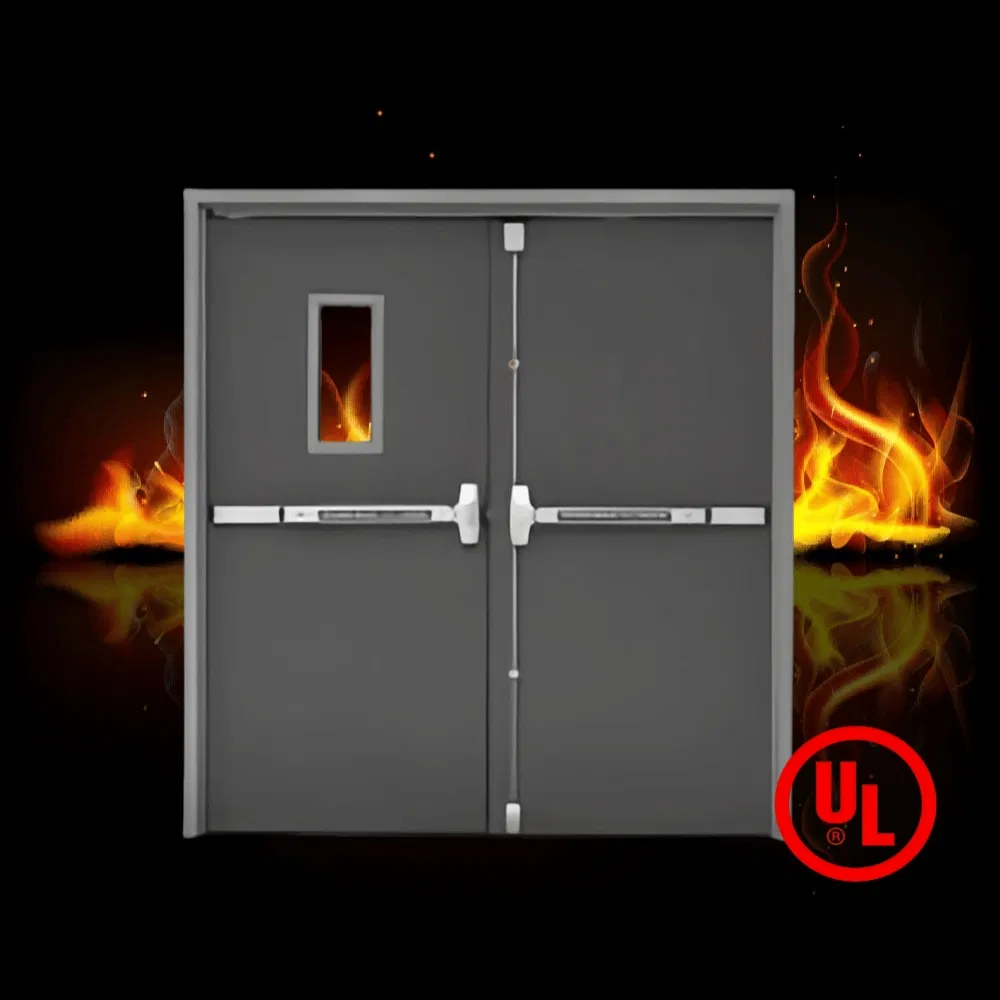 UL Listed Steel Emergency Egress Door - 90/180-Min Fire Rated, Fire-Resistant Glass Lite, Panic Hardware Ready