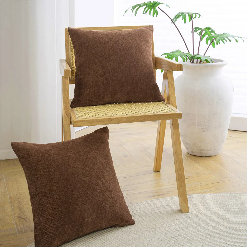 Chenille Soft Throw Pillow Covers 18X18 Set of 2, Decorative Square Pillow Covers Living Room