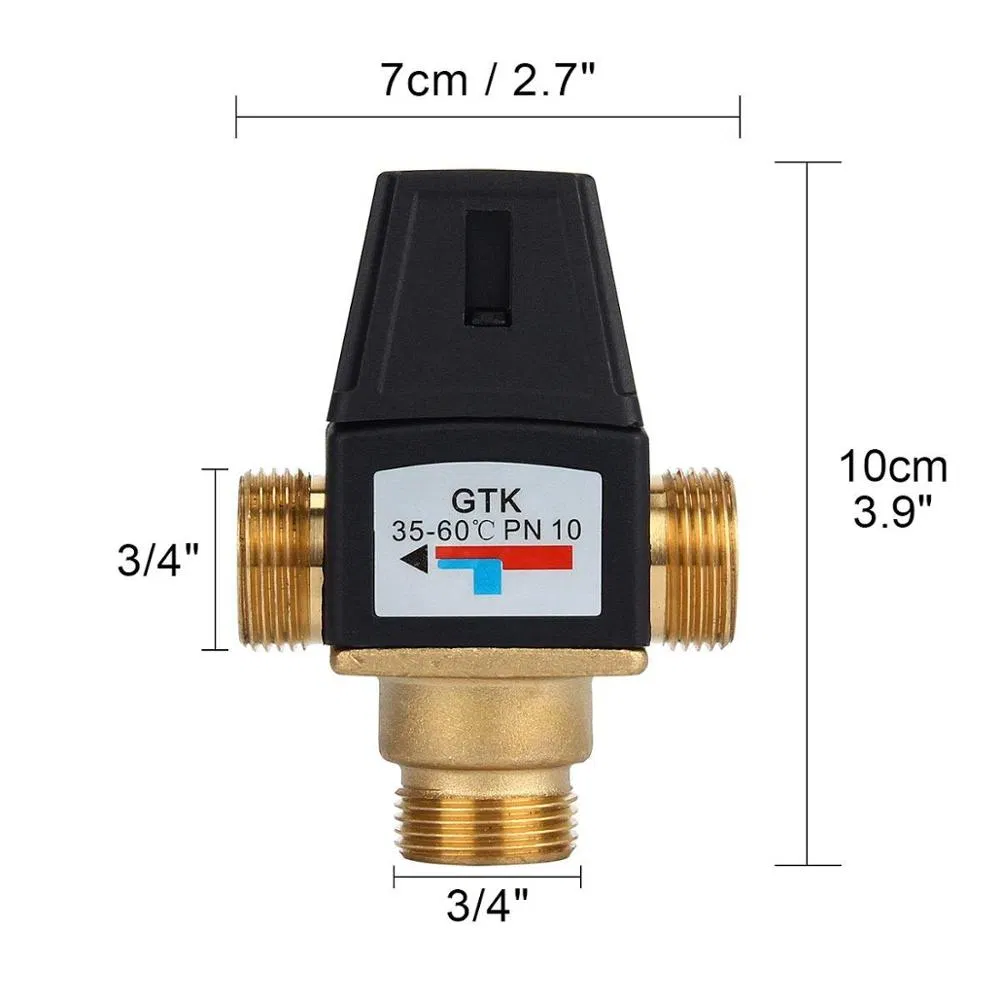 3 Way DN20 Mixing Valve Manifold Male Thread Brass Thermostatic for Solar Water Heater