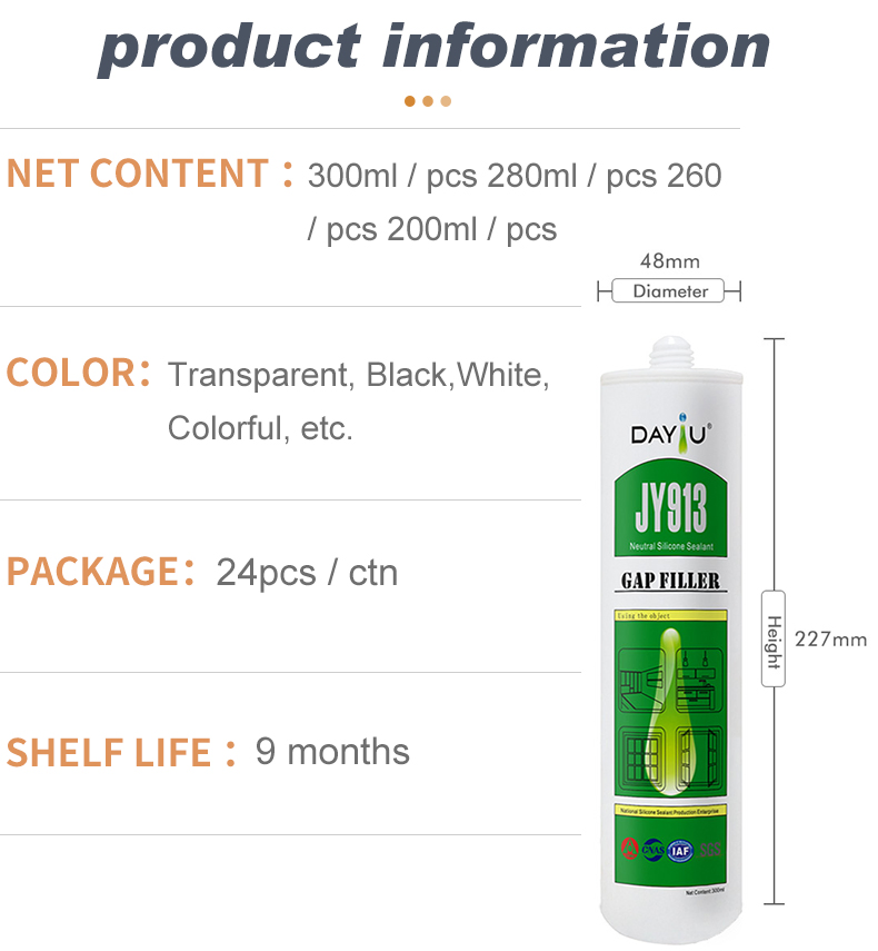 Jy913 Neutral Silicone Sealant Non-Corrosive for Window Door Building Materials Sealing
