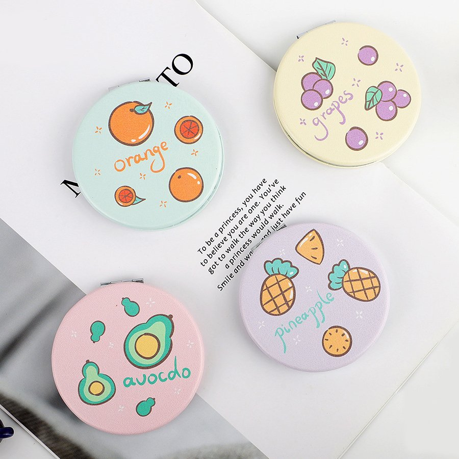 Manufacturer Direct Sales New Fashionable Heart-Shaped Strawberry Print Handheld Portable Mini Gift Makeup Mirror