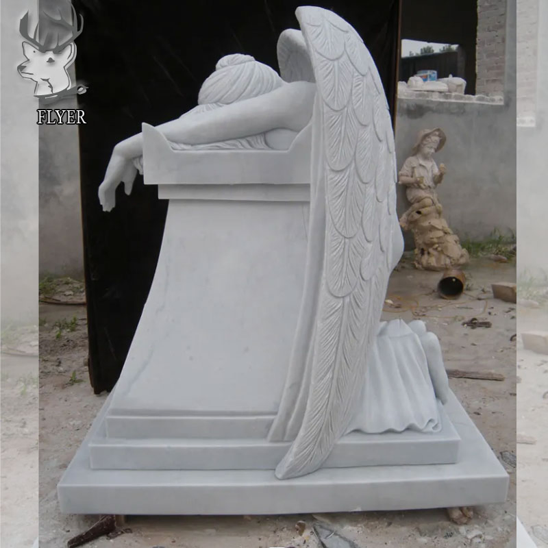 Cemetery Decoration Angel Carving Statue Moment Life Size Natural White Marble Crying Angel Statue Tombstone