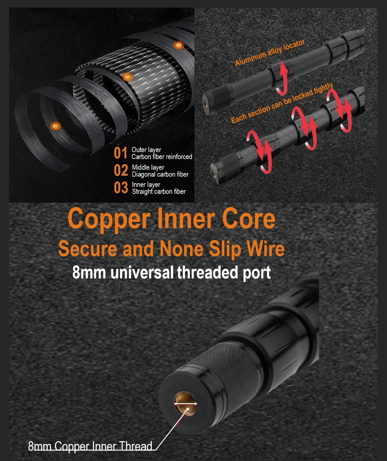 High Bending Strength Telescopic Bar for Fishing Rod with 3K Carbon Fiber