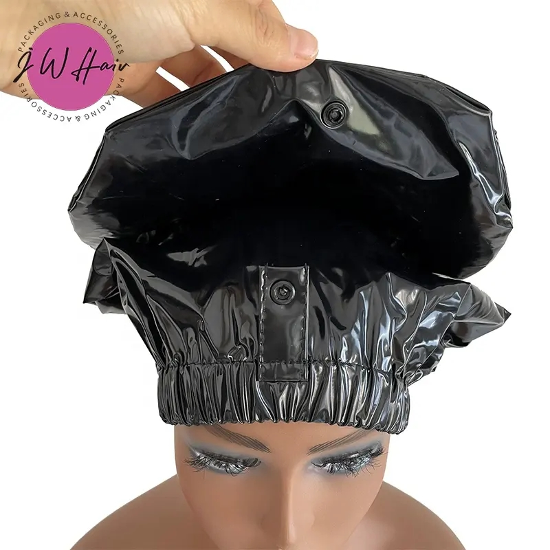 Bath Caps with Snap Waterproof PVC Long Curly Braid Hair Shower Caps