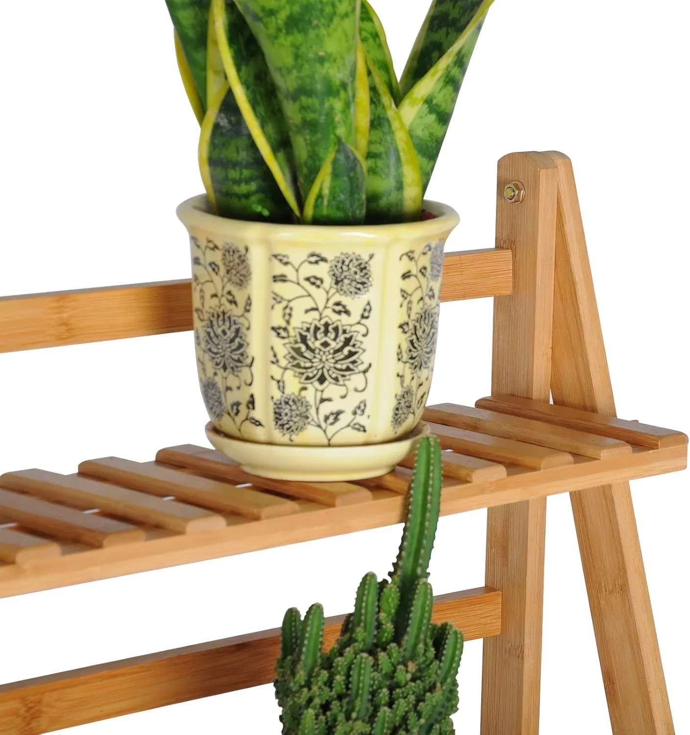 Bamboo Coffee Shop Balcony Floor-Standing Flower Storage Rack 43 5*54 Rack