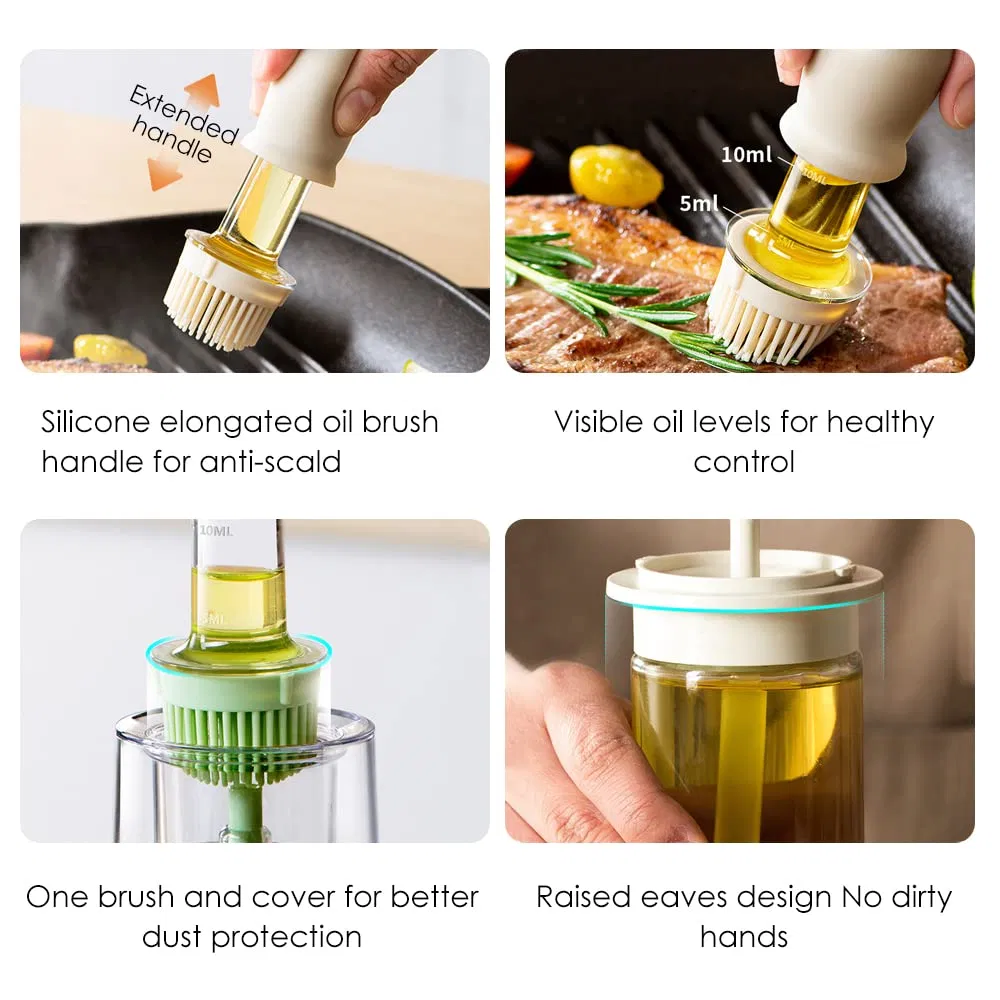Upgraded 2 in 1 Glass Olive Oil Dispenser Bottle with Extended Silicone Basting Brush for Cooking