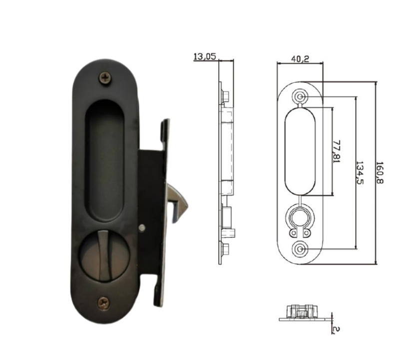 Sliding Folding Hook Door Lock Hidden Concealed Door Steel Lock Set with Key Wooden Bathroom for Cupboard Glass Cabinet Door