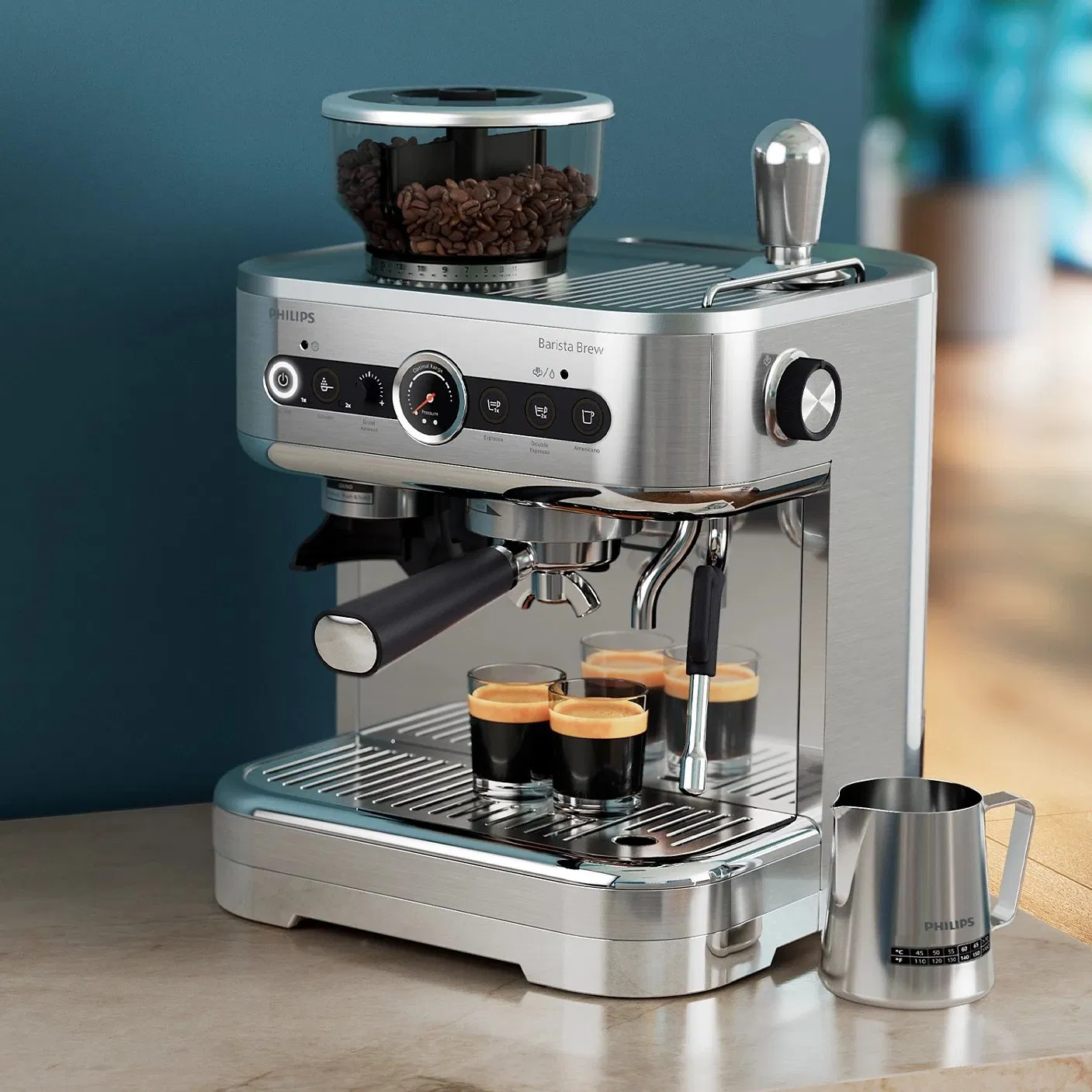 Philips Barista Brew Semi-Automatic Espresso Machine Elegant Design Intuitive Guidance Calibrated Tamping 280g Dual Bean