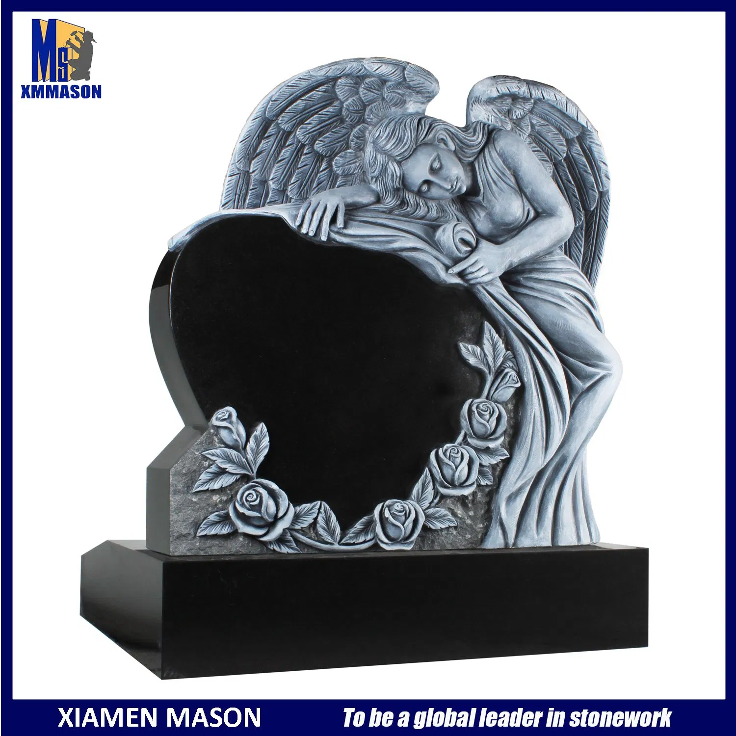 Hot Design Jet Black Weeping Angle with Heart Granite Headstones