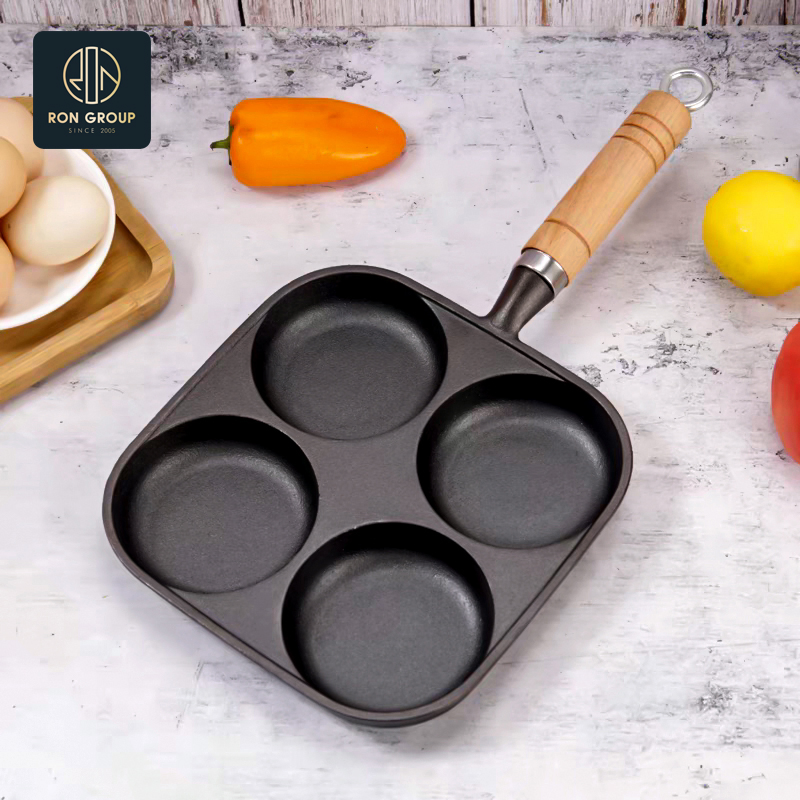 Cast Iron Pot with Four Compartments for Multifunctional Cooking and Wooden Handle Restaurant Set