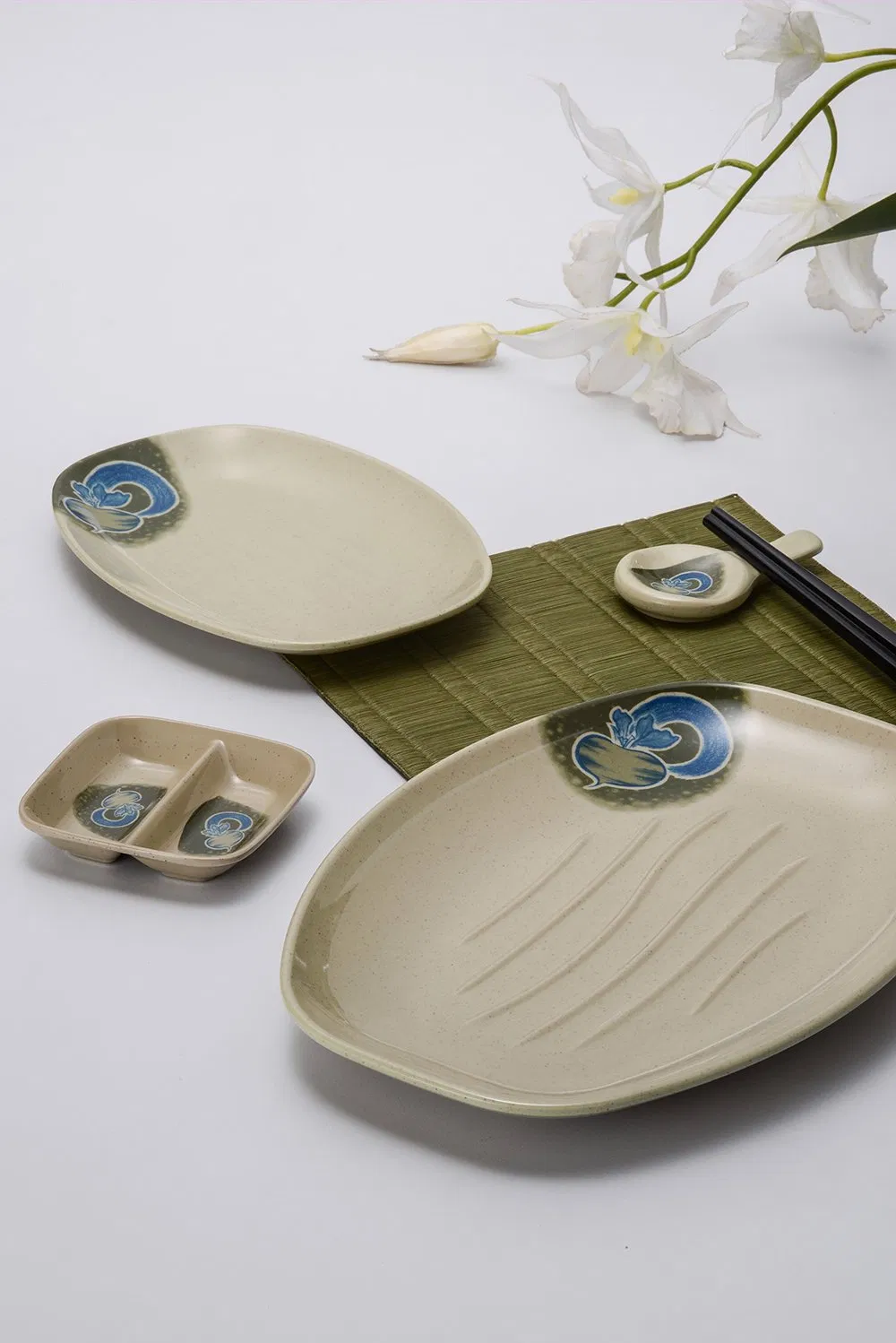 White Square Sauce Dish 2-Divided Sauce Dish Melamine Dish