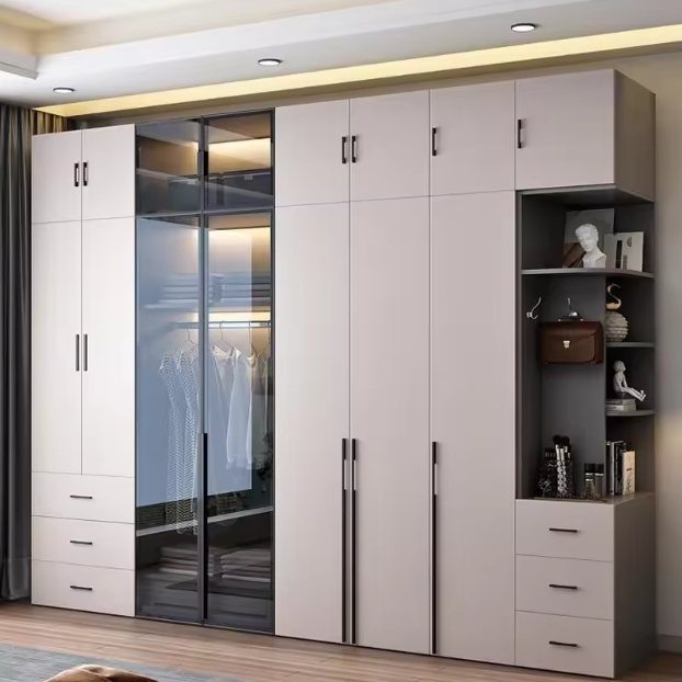 Luxury Modern Wood and Glass Closet Wardrobe with Adjustable Features Best Price