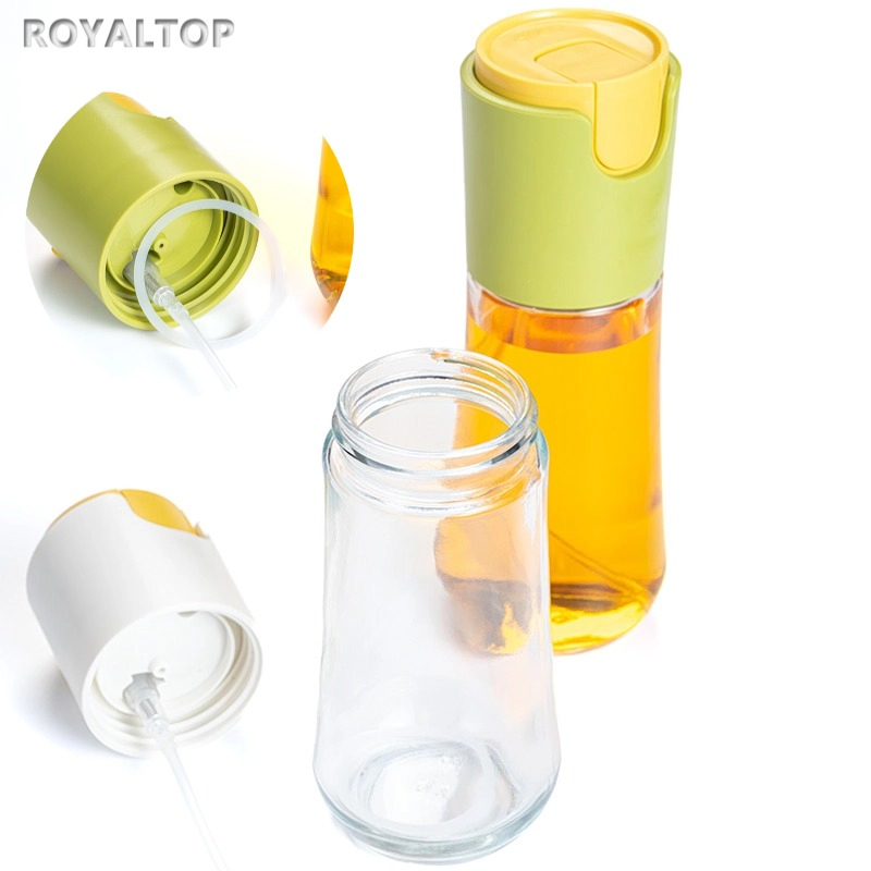 Wholesale 10oz Glass Olive Oil Container Plastic Pump Sprayer 2 in 1 Oil Spray Dispenser for Kitchen Cooking BBQ Air Fryer