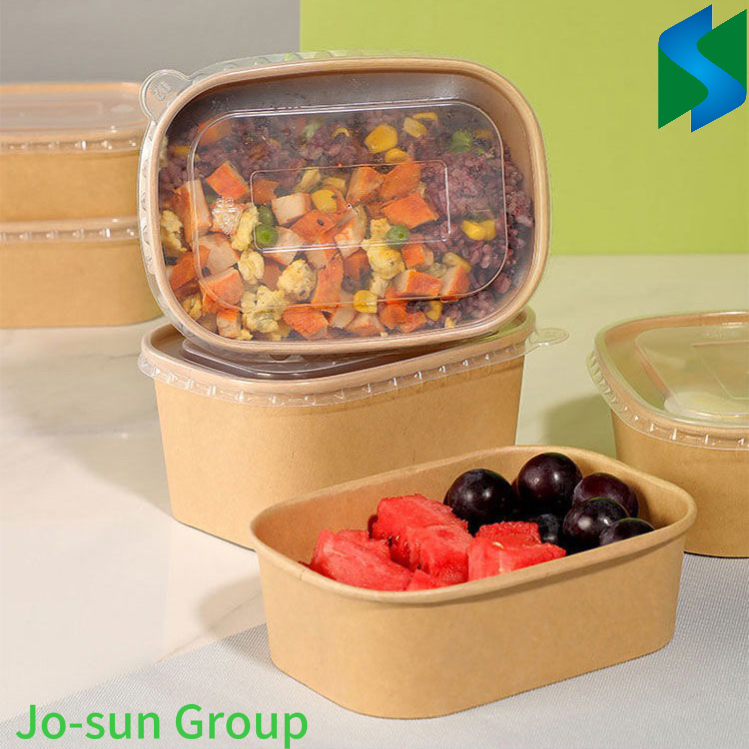 Jo-Sun Microwave Heating Lunch Box Disposable Kraft Paper Rectangular Bowl Takeout