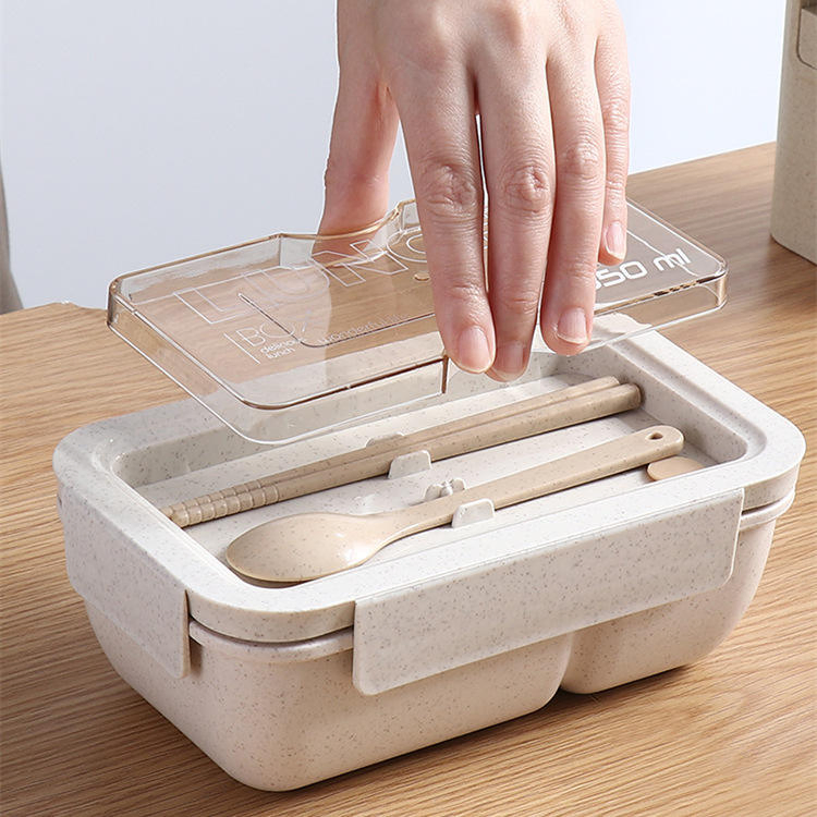 Sustainable Wheat Straw Lunch Box Set with Reusable Cutlery and Lid