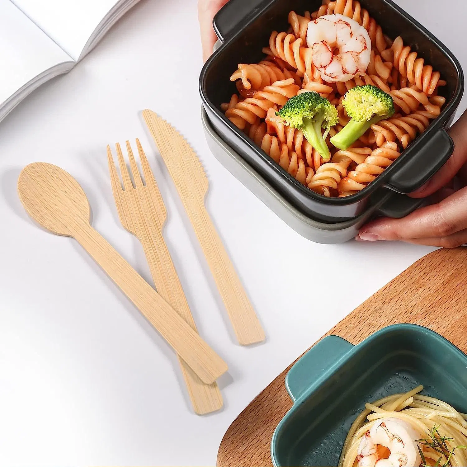 Wholesale Ecological Heat Resistant Disposable Natural Bamboo Cutlery Sets