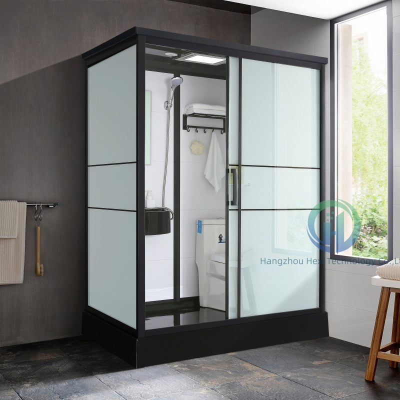 Customized Black Frame Frosted Glass Prefab Shower Room for Multiple Application