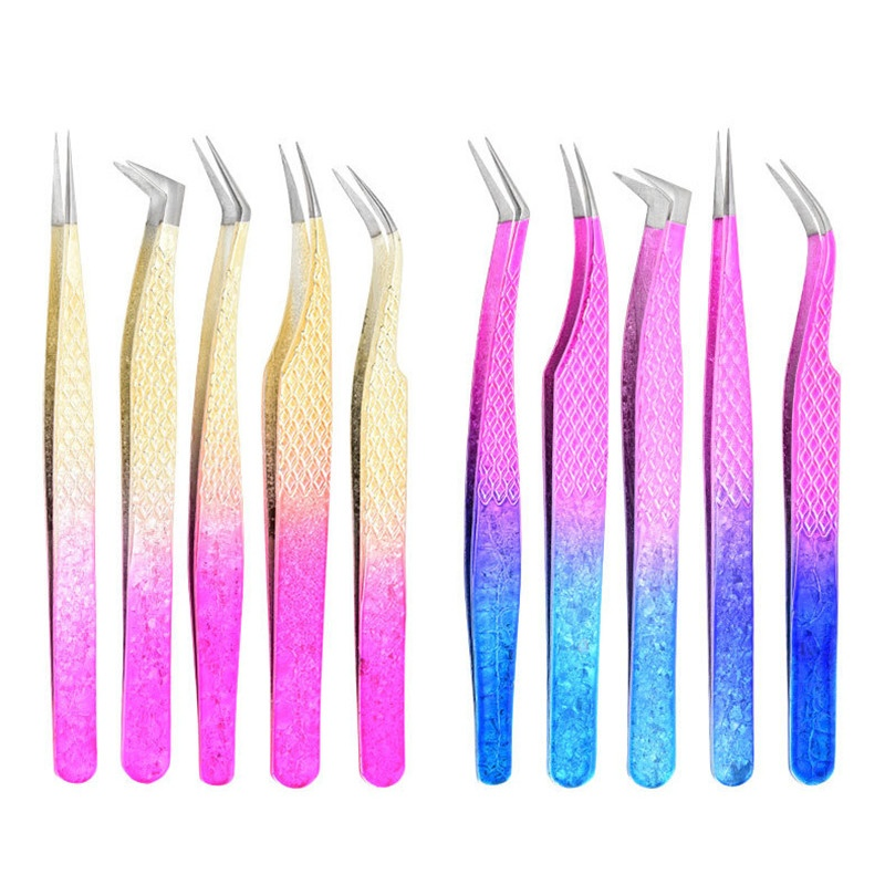 High Precision Tip Embossed Grip Metal Ergonomic Dolphin L-Shaped Lash Extension Tweezers