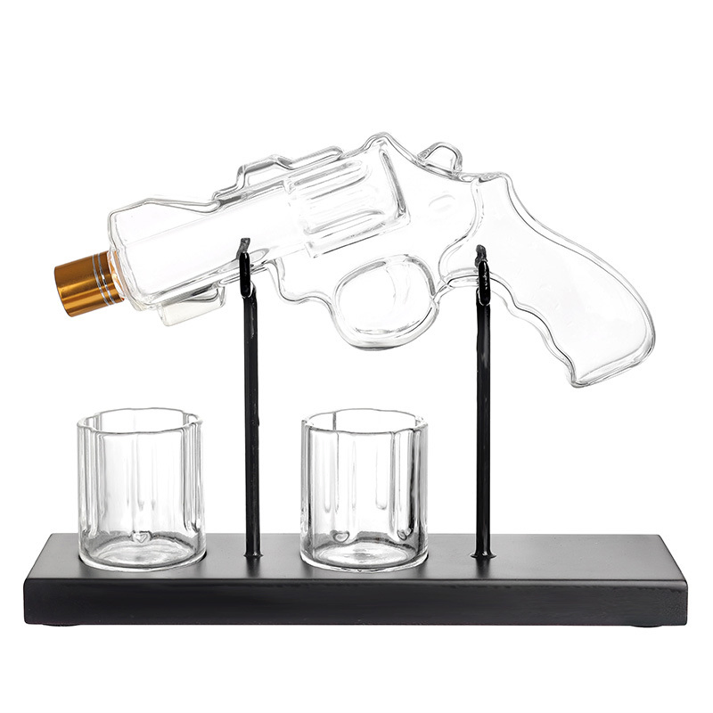 Wholesale High Borosilicate Glass Custom Unique Creative Gun Whiskey Glass Decanter Gift Set for Men Women