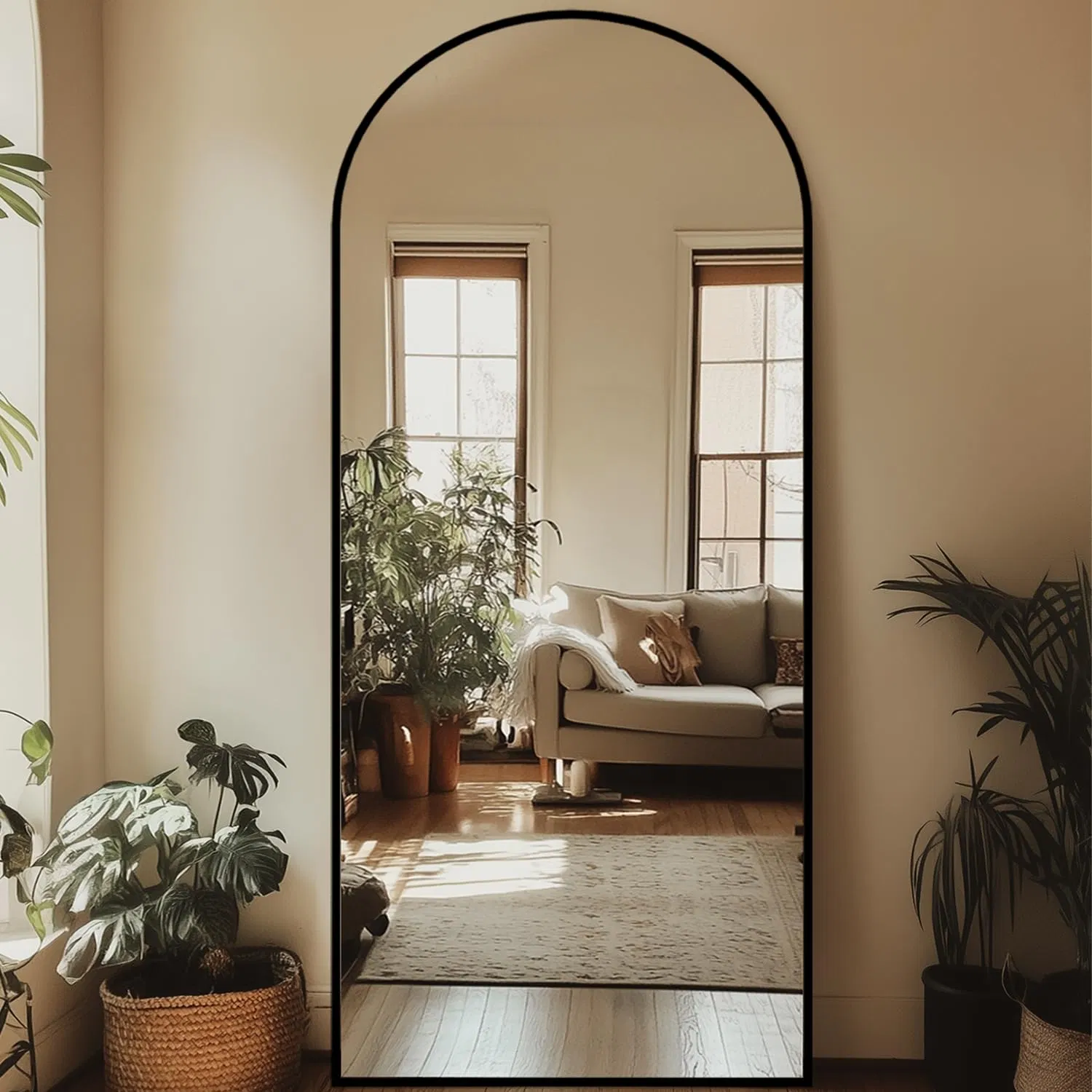 Full Length Arched Mirror Gold Aluminum Floor & Wall Mirror Large Standing Body Mirror for Bedroom & Living Room Elegant Home Decor