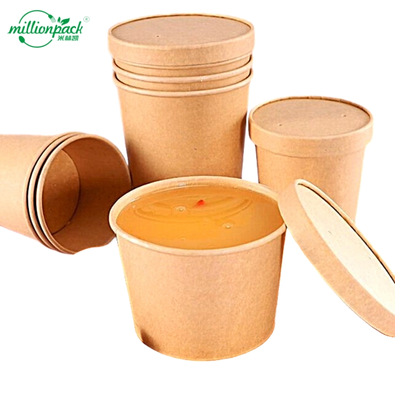 Compostable Paper Soup Cup Configuration with Kraft Paper Soup Bowl Part