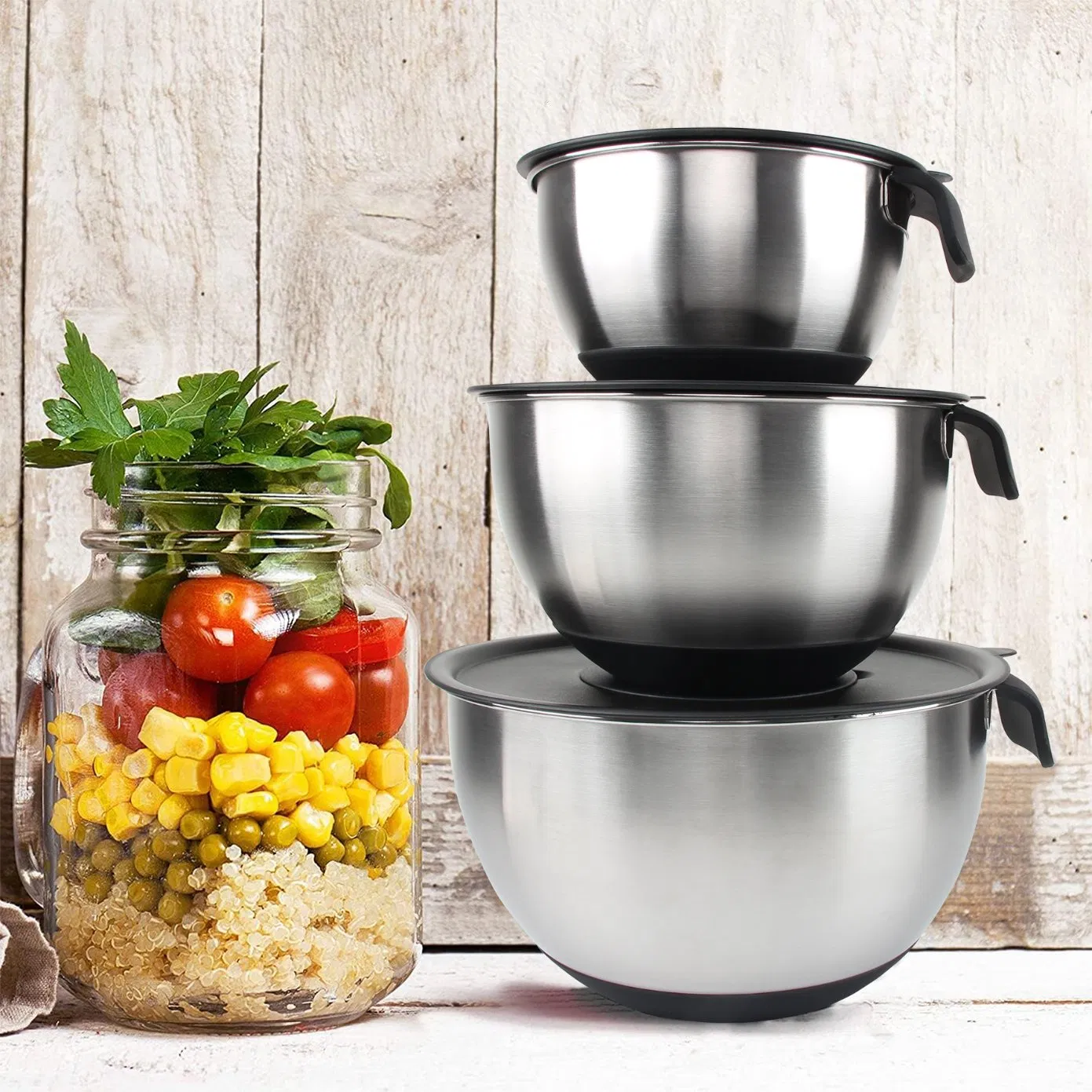 Набор стальных мисок для салата и смешивания